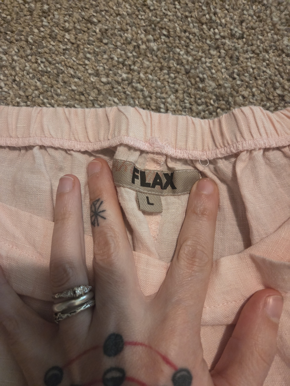 Flax Pale Pink Linen Elastic Waist Pants - Picture 2 of 2